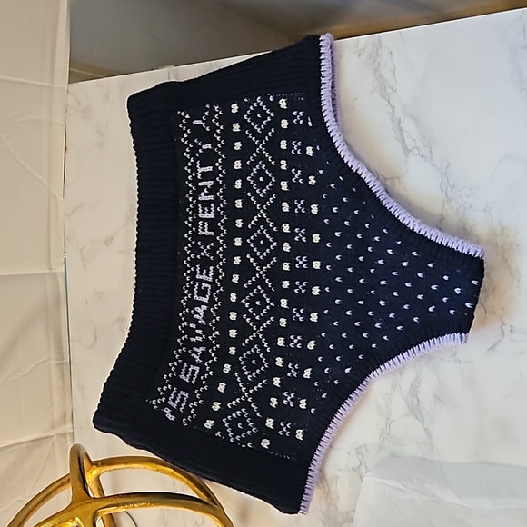 SAVAGE X FENTY FROST SMITTEN KNIT BOOTY SHORT NAVY BLUE SZ L - Picture 13 of 15